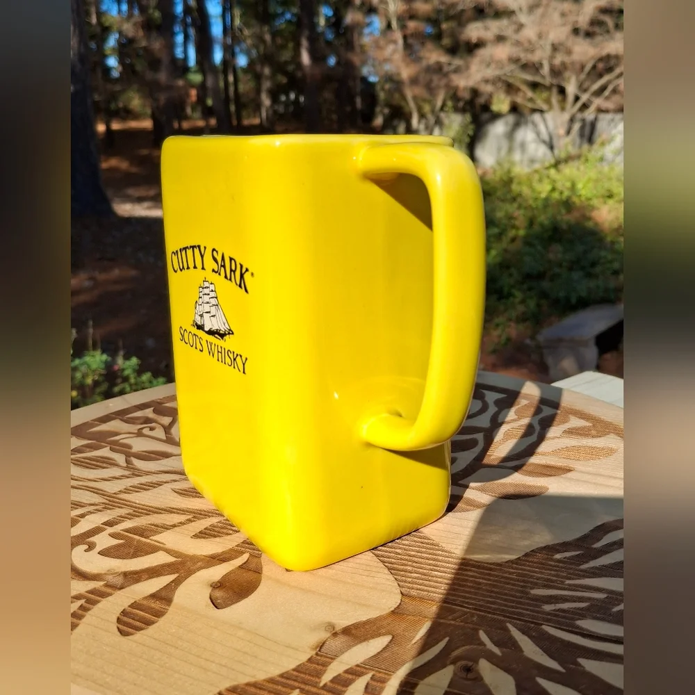 Cutty Sark Scots Whiskey Yellow Ceramic Stamped Numbered Pitcher Mexico Pottery